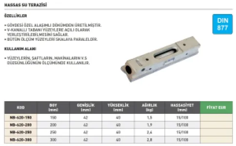 Fett 200mm Kinex Dın877 Hassas Su Terazisi Nb-620-200