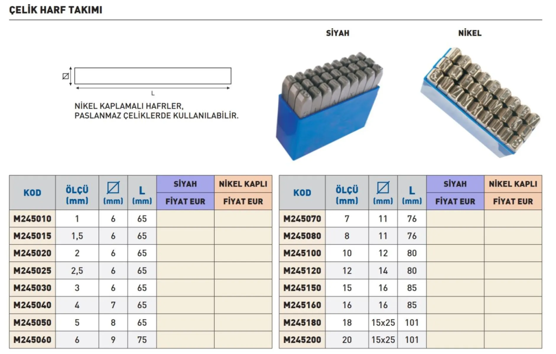 Fett 4mm Masus Nikel Çelik Harf Takımı M245040