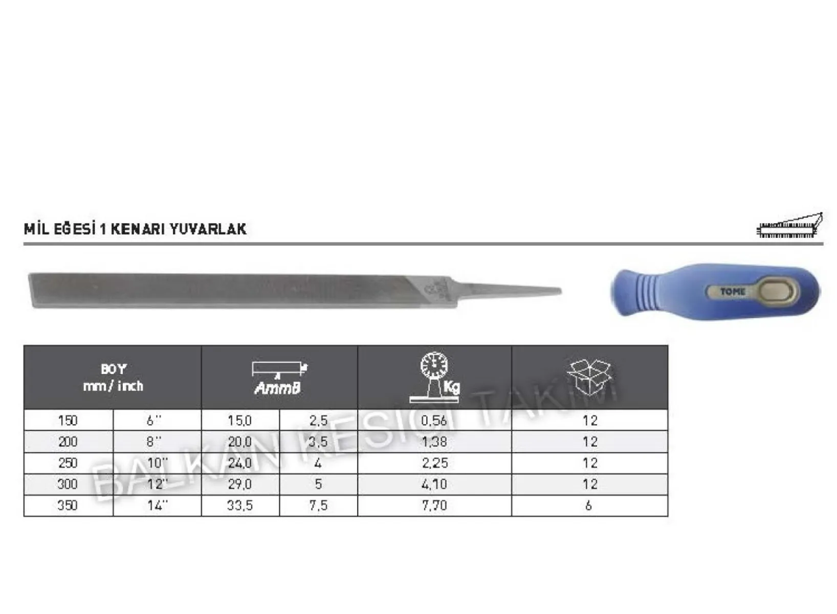 Tome 1 Kenarı Yuvarlak Mil Eğesi 200mm
