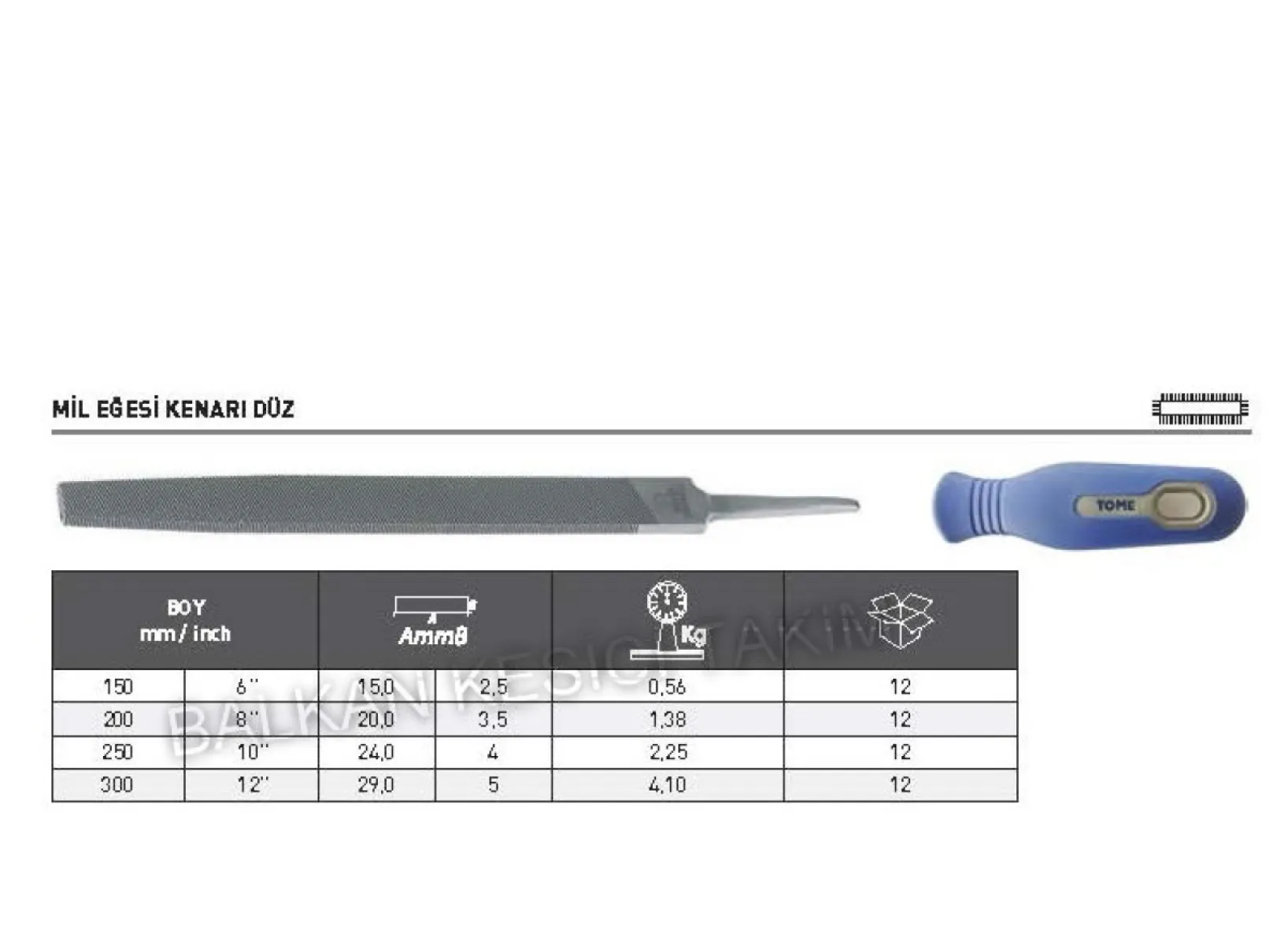 Tome Kenarı Düz Mil Eğesi 300mm