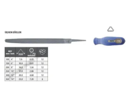Tome Saplı Üçgen Eğe Kalın Diş 200mm