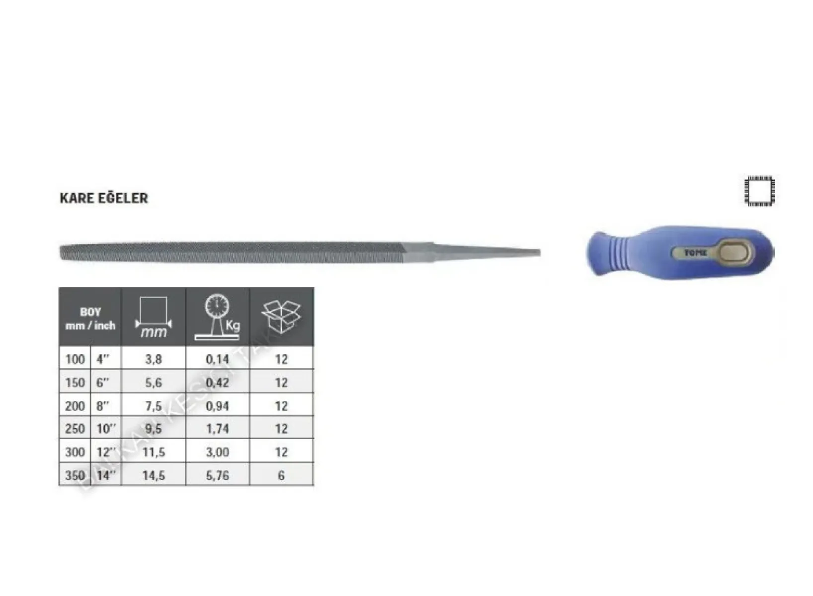 Tome Saplı Kare Eğe İnce Diş 150mm